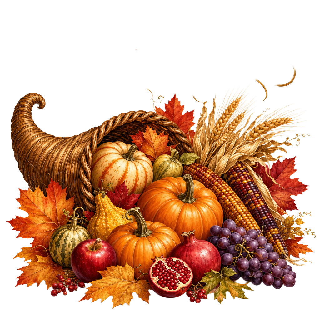 Thanksgiving cornucopia illustration from Doug's foot pain column